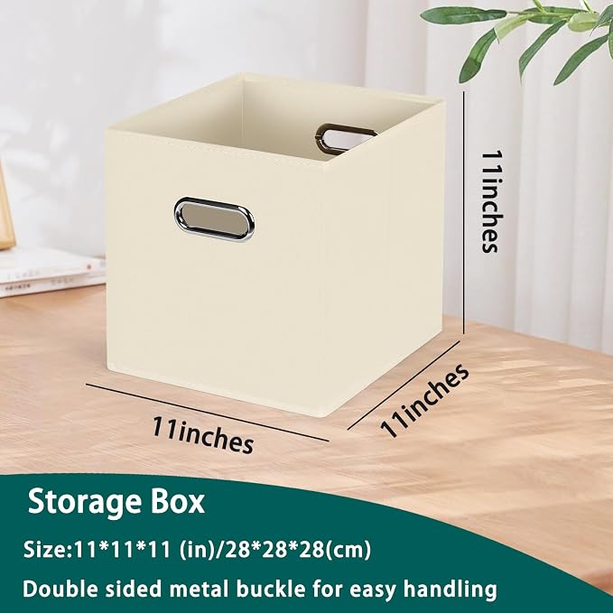 Black Foldable Storage Cubes Bins, Fabric Storage Box Cubes Organizer Baskets with Dual Handles for Home Organizer,Set of 3,(Creamy-White)
