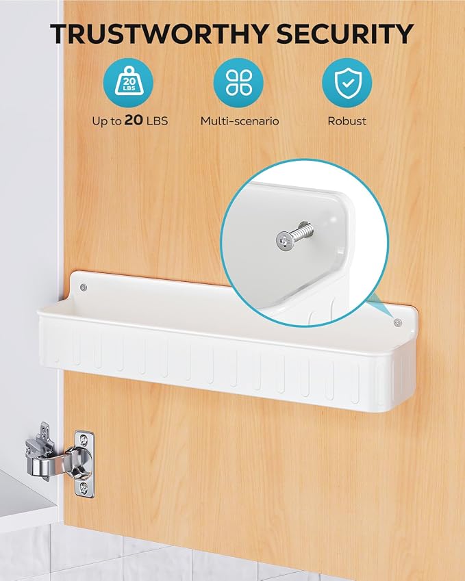 Nieifi Spice Rack Wall Mount, 4 Pack White, 2" Depth, Screw/Adhesive | Wall-Mounted with Removable Hooks Saves Counter Space, Fits 2" Deep Jars, Ideal for Kitchen Cabinets, Pantry Doors, and RVs.