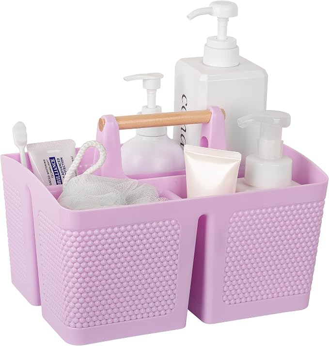 Plastic Shower Caddy, Portable Shower Basket with Handle, Light Purple | Cleaning Caddy Organizer for Bathroom, College Dorm Room Essentials, Storage Tote