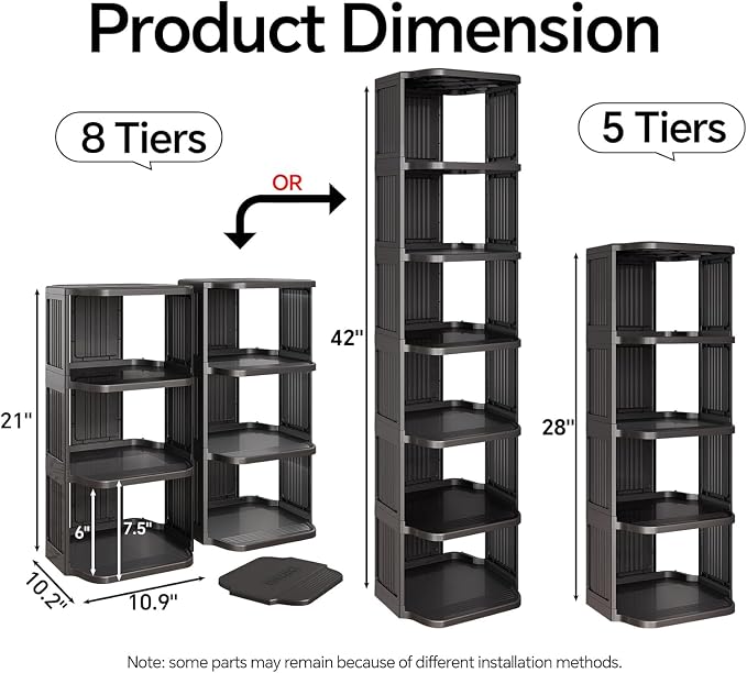 Kitstorack 8-Tier Vertical Plastic Shoe Rack, Freestanding Stackable Storage Organizer for Small Closets and Tight Spaces