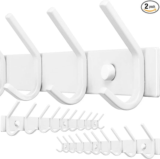 WEBI Coat Rack Wall Mounted,10 Hooks,30" Long Coat Hooks Wall Mount,Coat Hanger Wall,Hook Rack,Jacket Hooks for Hanging Coats,Hats,Clothes,White,2 Packs