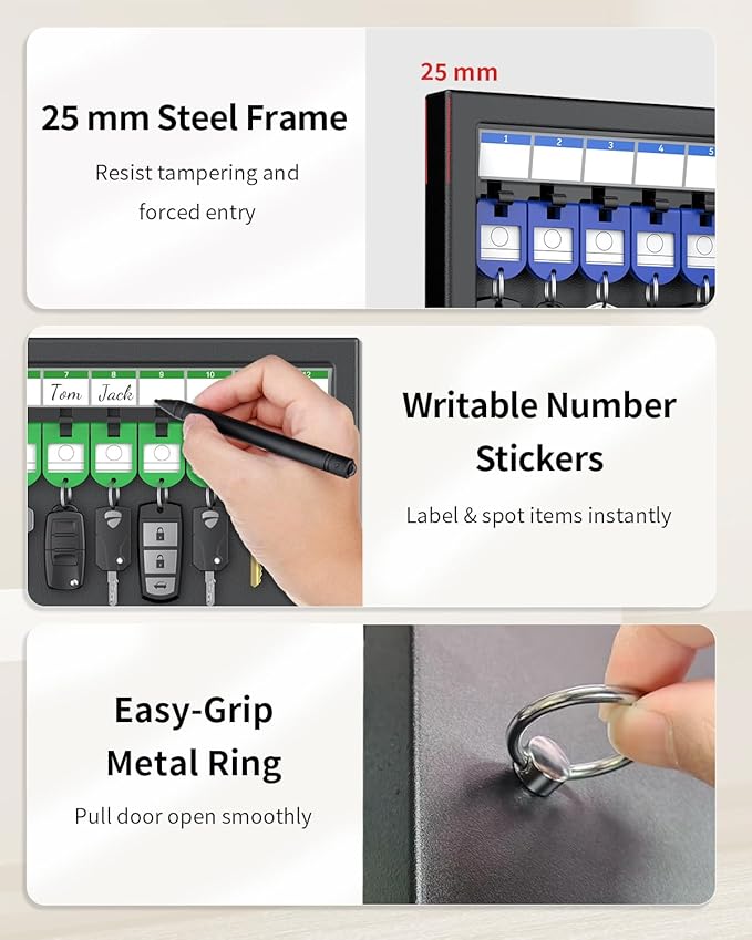 Uniclife 48 Keys Key Lock Box, Wall Mount Key Box, Car Key Organizer with Writable Key Racks and Tags, Security Key Cabinet, Car Key Holder Storage Box for Office, Hotel & Company