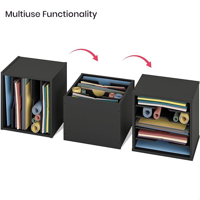 Ballucci 5-Tier File Organizer for Desk, Wooden Mail Sorter, Office Desk Organization, Paper Storage Organizers, Folder holder for desk, Letter Trays & Stacking Supports, Adjustable Shelves, Black