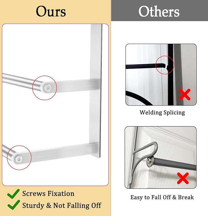 24Inch Brushed Nickel Over the Door Towel Rack, VOTZAAQ Stainless Steel Over Door Towel Holder, Door Towel Hanger with 3 Tier Towel Bars, Over Door Towel Storage for Bathroom