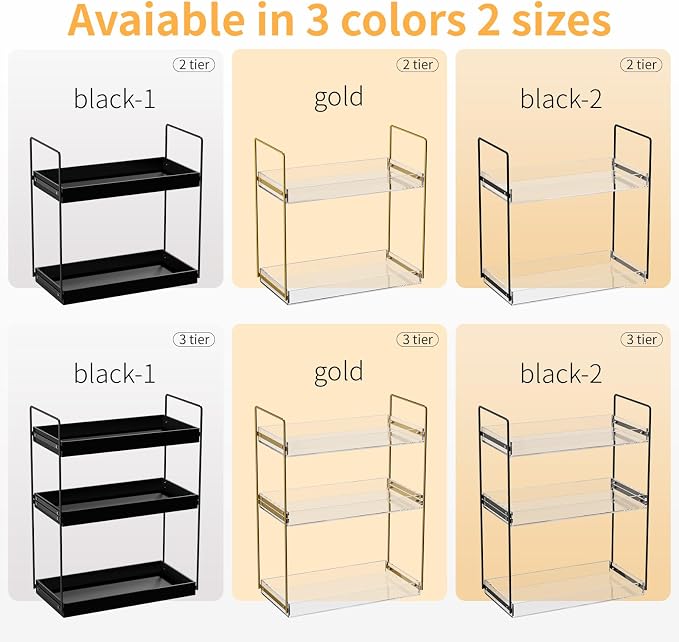 NPPLUS 3 Tier Bathroom Counter Organizer Matte Black+Clear Acrylic Vanity | Bathroom Countertop Organizer Under Sink With Acrylic Tray, Home Storage Holder For Makeup Cosmetics Perfume Spice