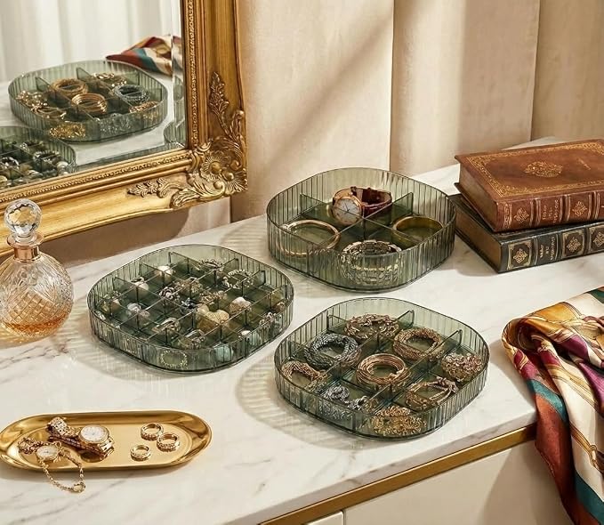 HALAFE Jewelry Box, 3-Layer Acrylic Jewelry Organizer with Handle, Clear Jewelry Boxes for Women Girls, Make up Organizer, Jewelry Storage Holder (Green)