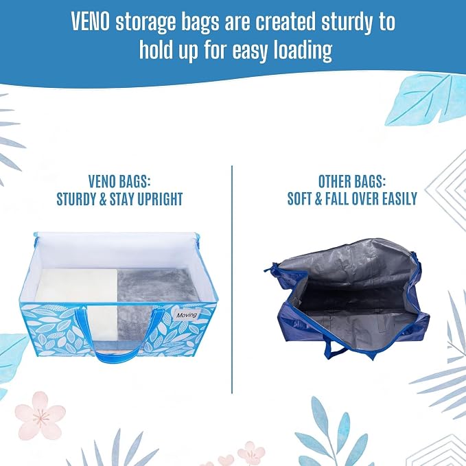 VENO Moving Bags, Wide Open Top, Clear Window, Spring Breeze, 10 Pack | Moving boxes Alternative, Heavy Duty, Storage Bags, Clothes and Comforter Storage, Packing Supplies, College Dorm Essentials