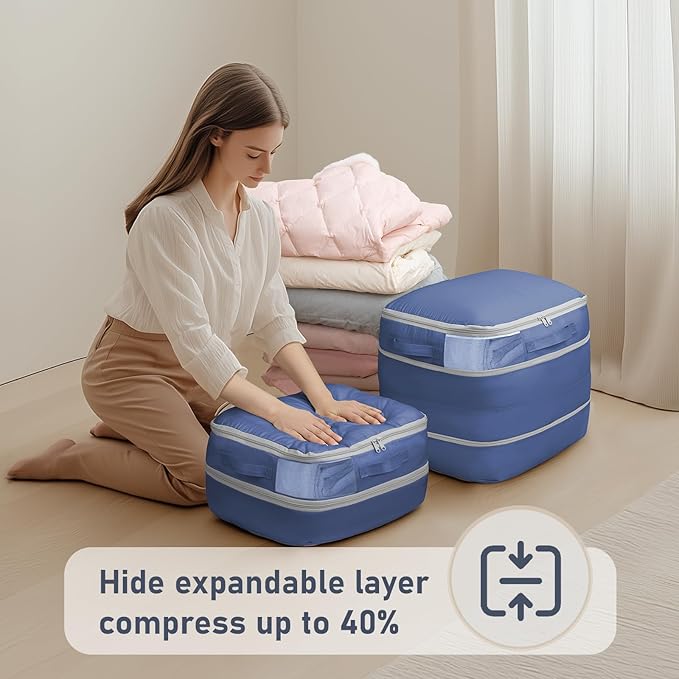 DIMJ Compression Storage Bags 8 Pack - Blanket Storage Bags with Window Zipper, Ultra Space Saving Self Compression Organizer for Puffer Jacket, Bedding, Lightweight Comforter Duvet, Sweater, Sheet