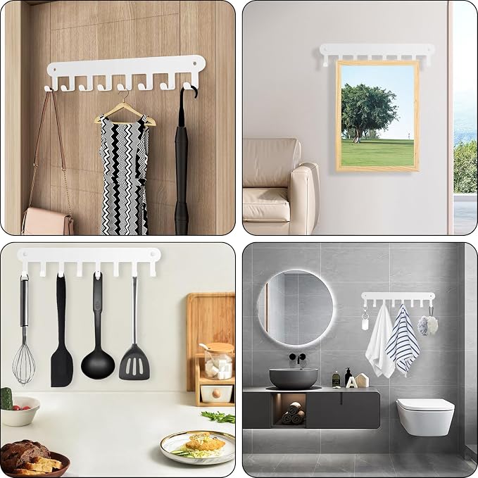 2 Pack Key Holder Wall Mount, Wall Mount Key Holder | Key Hooks Hanging Keys, Key Hanger with 8 Hooks, No-Drill Decorative White Key Rack for Living Room, Kitchen, or Bathroom