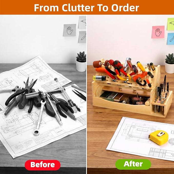 Wooden Screwdriver Organizer, 71 Holes | Workbench Desktop Repair Tools Storage Rack, Multi-functional Hand Pliers Tool Stand Holder for Hammer Wrench