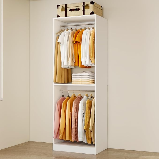 Modular Closet Systems with Expandable Hanging Rod, DIY Custom Closet Organizer System for Walk In Closets, Walkin Closet System and Closet Built In Tower Unit