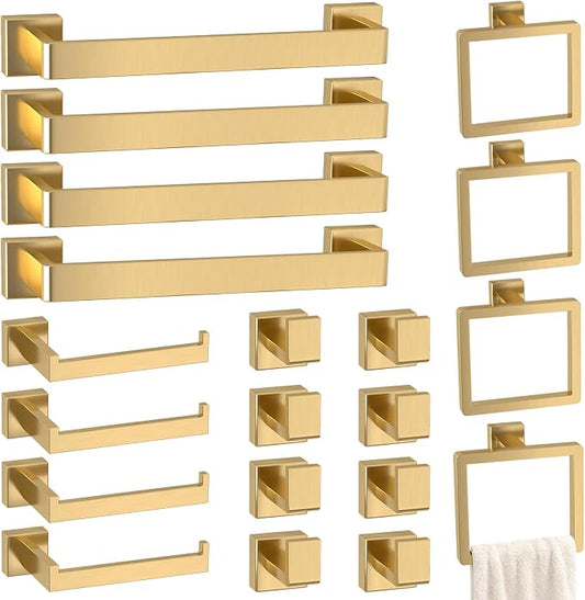 20-Pieces Gold Bathroom Accessories Set, 16 Inch Towel Bar Set | Stainless Steel, Towel Ring, Toilet Paper Holder, Robe Hooks, Towel Racks for Bathroom Wall Mounted, Bathroom Hardware Set