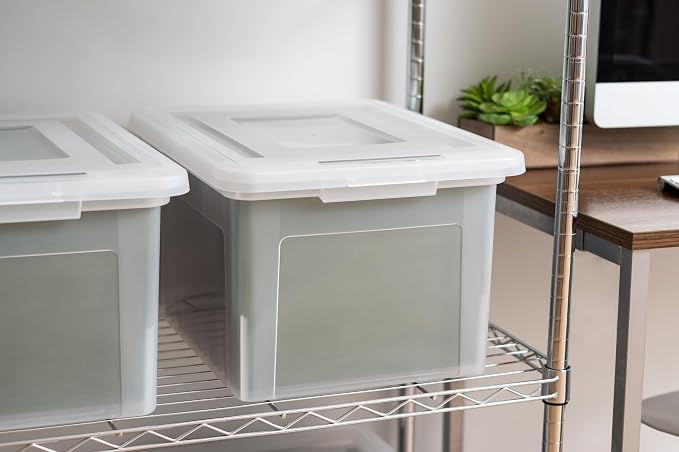 IRIS USA File Box, Plastic File Organizer with Lids for Letter/Legal File, Portable Document Box For Moving, Storage Bin with Durable and Secure Lid, Stackable Nestable BPA-Free, Clear 35 Qt. 4 Pack | Portable Moving Box, Stackable and Secure Storage, ...