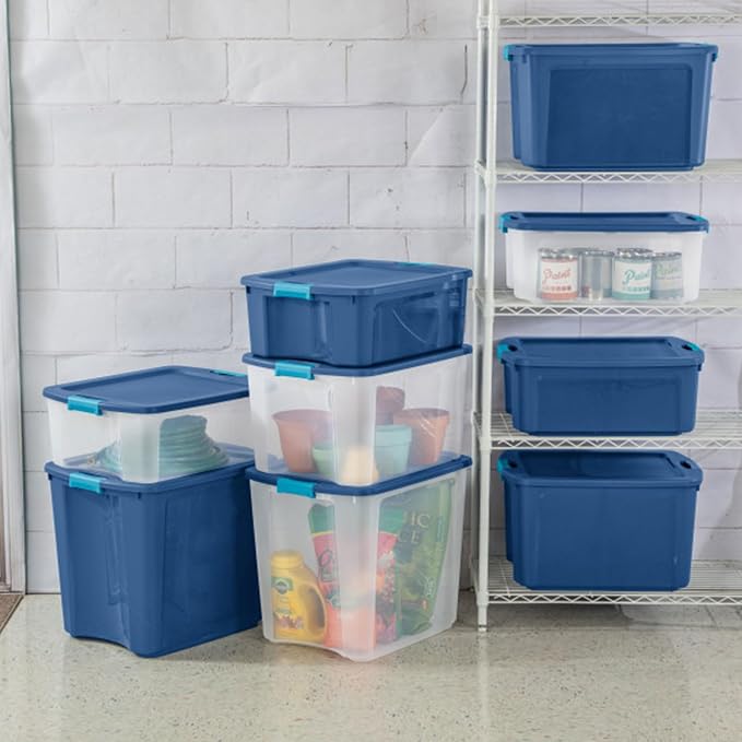 Sterilite 18-Pack Latch and Carry, Clear Plastic Storage Bins with Latching Lids and Full-Grip Handles, 12 Gallon