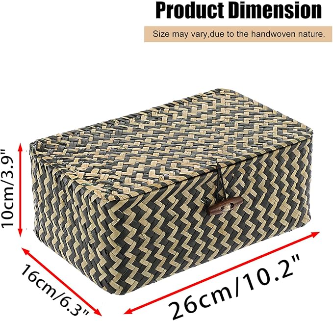 Hipiwe Seagrass Storage Baskets with Lid Woven Wicker Storage Bins for Organizing Natural Rectangular Home Organizer for Bedside Living Room Entryway Table,10.2" x 6.3" x 3.9"
