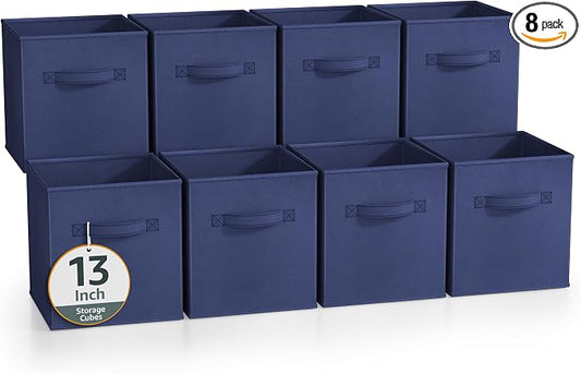 Sorbus 13 Inch Storage Bins - Sturdy Collapsible Fabric Storage Cubes with Handle - 8 Foldable Baskets for Organizing Clothes, Toys, Books - Storage Baskets for Shelves, Closets