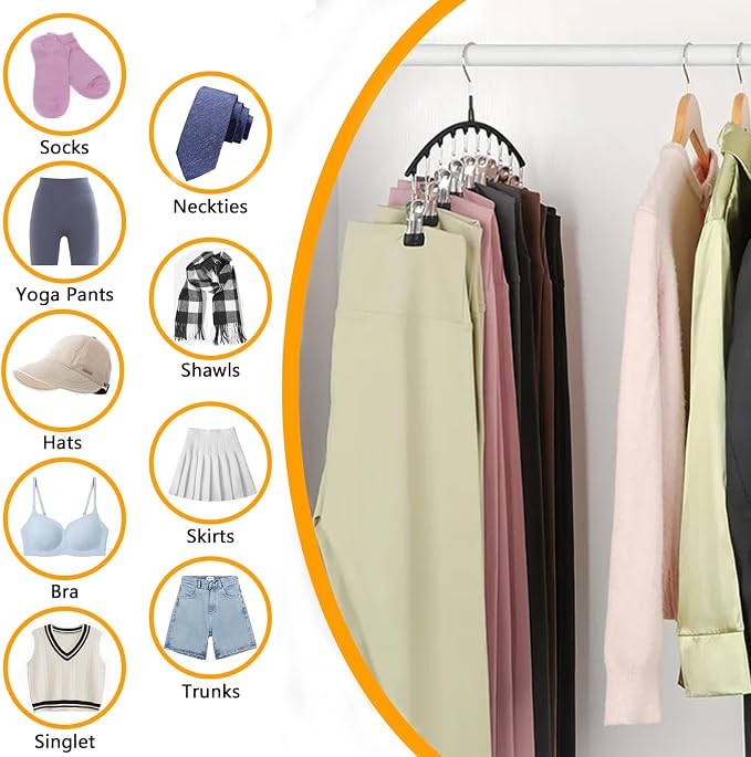 Legging Hangers for Closet Organizer, Hat Hangers for Closet 4 Pack with 10 Clips Holds 40 Leggings, Legging Hanger, Pants Storage Organizer Suitable for Socks, Panties, Underwear, Pants (4-White)