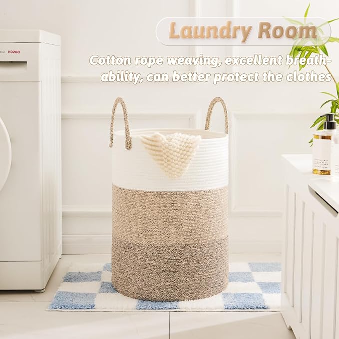 Artfeel Laundry Basket,Woven Cotton Rope Laundry Hamper,80L for Decorative Storage of Dirty Clothes,Toys and Blankets in Bathroom,Bedroom and Living Room
