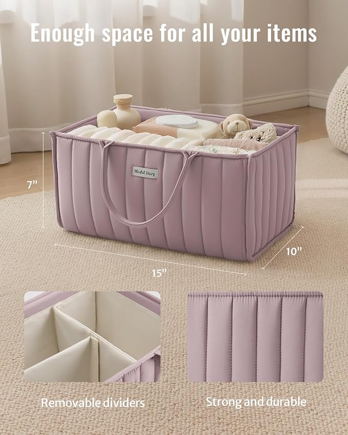 Blissful Diary Baby Diaper Caddy Organizer, Stylish Storage Basket for Newborn Essentials and Diaper Station, Gift for Baby Shower and Registry Must-Have, Mauve Pink | Stylish Storage Basket