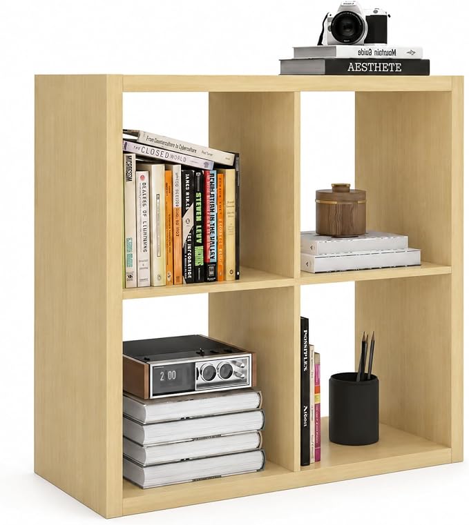 CTESNE【Wooden 4 Cube Storage Organizer Shelf with Anti-Tipping Kits, Horizontal and Vertical Dual-use Standing Open Bookshelf（Oak 13in）