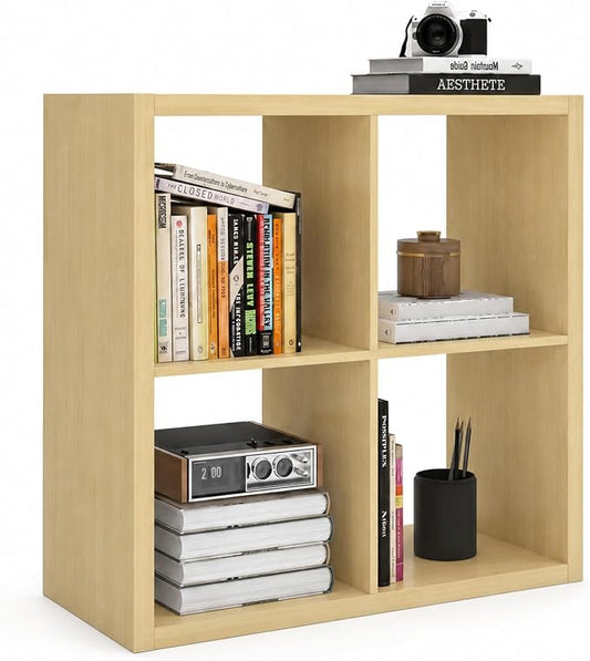 CTESNE【Wooden 4 Cube Storage Organizer Shelf with Anti-Tipping Kits, Horizontal and Vertical Dual-use Standing Open Bookshelf（Oak 13in）