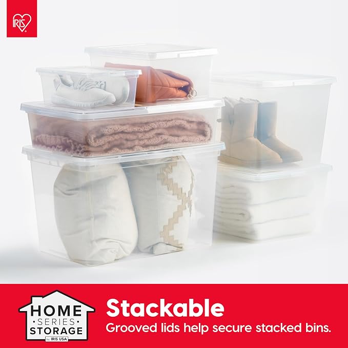IRIS USA 20-Pack 6 Qt Storage Bins with Lids, Clear, Stackable | Ideal for shoes, crafts, office supplies and pantry items, nestable design, transparent design makes contents easy to find