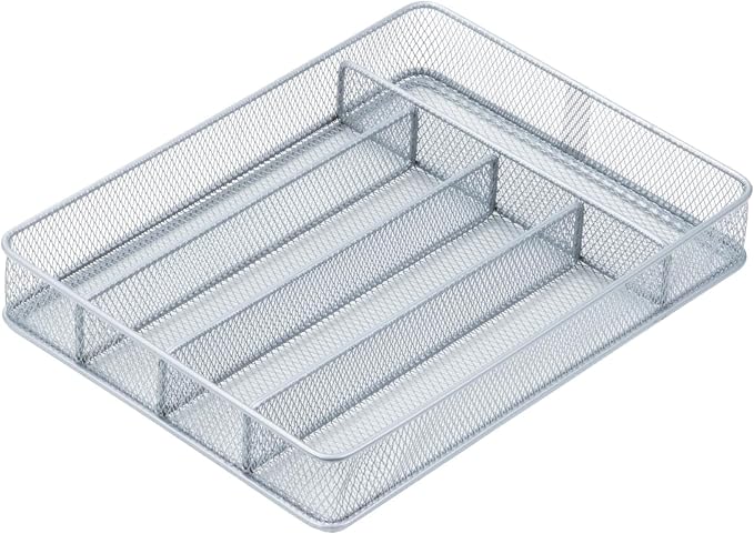 Honey-Can-Do KCH-02154 Steel Mesh 5-Compartment Cutlery Utensil Organizer, Silver (Pack of 6)