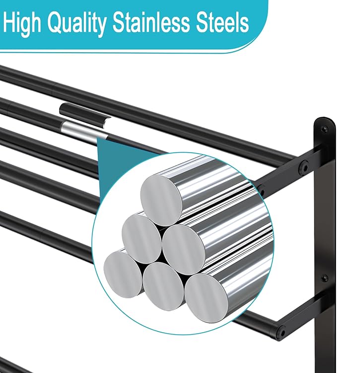 Matte Black 32 InchTowel Racks for Bathroom, VOTZAAQ Black Towel Shelf with Double Towel Bar, 3 Tier Stainless Steel Towel Storage, Bath Towel Holder Wall Mounted