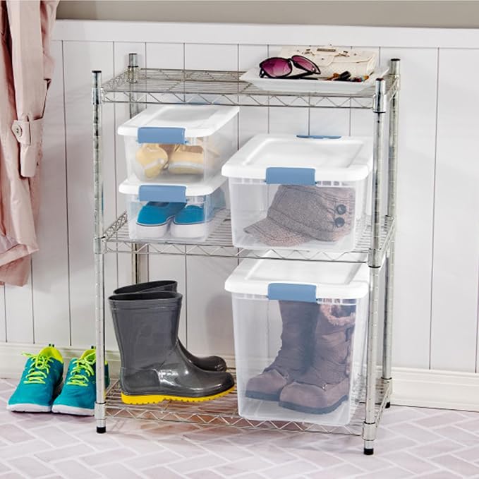 Sterilite 18-Pack Latching Box, Under Bed Storage Bins with Lids, Clear Plastic, 25 Quart - Heavy-Duty Organizing Containers for Closet, Bathroom, and Office | Heavy-Duty and Stackable Plastic Containers with Latches for Closet, Cabinet, Bedroom, Bathr...