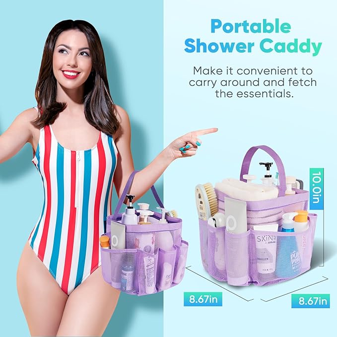 EUDELE 2 Pack Mesh Shower Caddy Portable for College Dorm Room Essentials, Shower Caddy Dorm with 8-Pocket Large Capacity,Shower Bag for Beach,Swimming,Gym All Black+All Pink