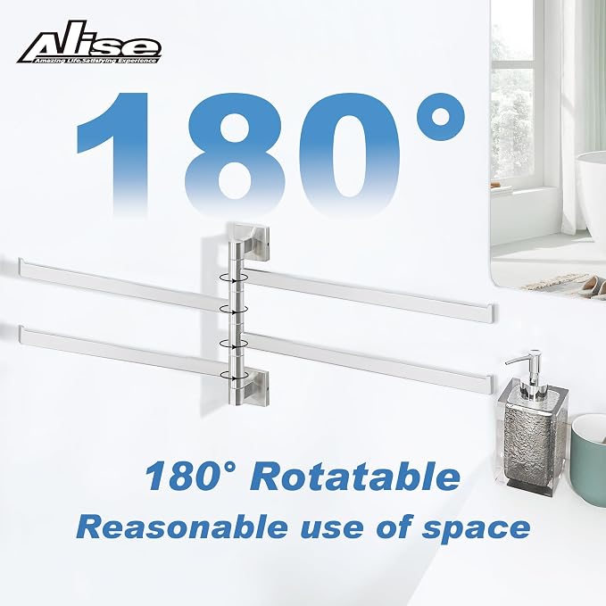 Alise 4 Arm Swivel Towel Rack, Swivel Towel Bar Brushed Nickel, 13.6 Inch | Space Saving Swing Arm Towel Rack for Bathroom Kitchen Outdoor, 180° Rotating, SUS304 Stainless Steel