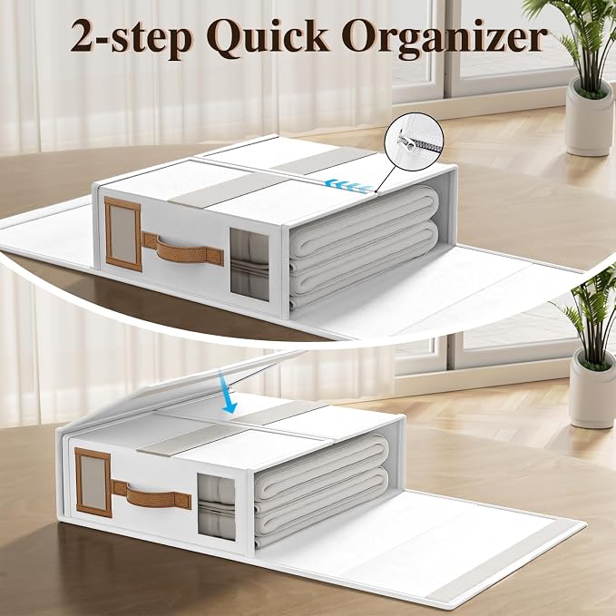 3 Pack Foldable Bed Sheets Set Organizers and Storage(King & Queen Size),Linen Fabric Closet Organizers with Window,Folding Bedding Storage Box for Bedsheets and Pillow Cube Organizer-White