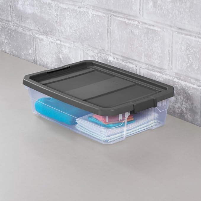 Sterilite 24-Pack Modular Stacker Box, Durable Clear Plastic Storage Bins with Latching Lids, 40 Quart - Stackable Organizing Container Boxes for Closet, Bathroom, and Office