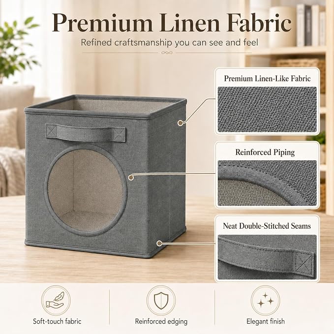 Storage Cubes with Mesh Window, 13'' Cube Storage Bin, Dark Gray, 4 Pack | See through Round window, Foldable Odor-Free & Sturdy PP Structure, Cubby Baskets for Closet, Shelves, Bedroom and Offices