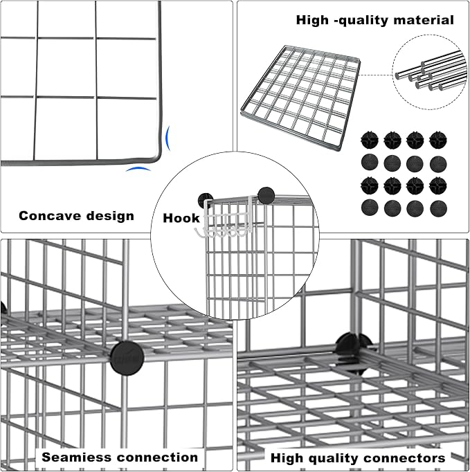 C&AHOME Wire Cube Storage, 8 - Cube Organizer Metal C Grids, Silver Gray | Modular Shelves Units, Closet Organizer, Storage Bins Shelving, Ideal for Home, Office, Living Room