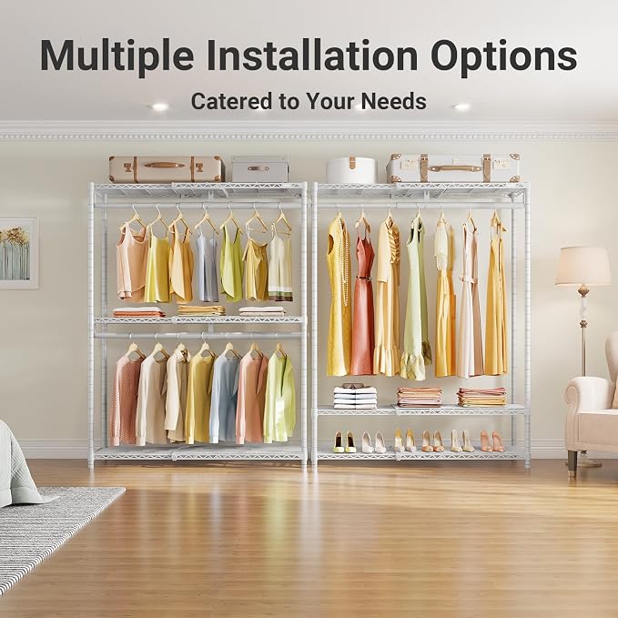 VIPEK X1 Plus Expandable Heavy Duty Clothes Rack, Clothes Organizer White | Reach-in Closet System with Adjustable Shelves & Hanger rods from 2'8" to 4'6", Metal Clothing Racks Portable Walk-in Closet