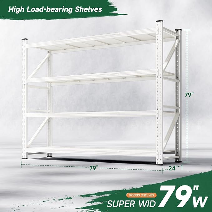 Letaya 6000LBS Storage Shelves Heavy Duty,79" W Garage Shelving Units, 4 Tier Adjustable Utility Rack Shelf,Large Metal Industrial Shelves,for Shop,Warehouse,Basement (79" W x 24" D x 79" H)