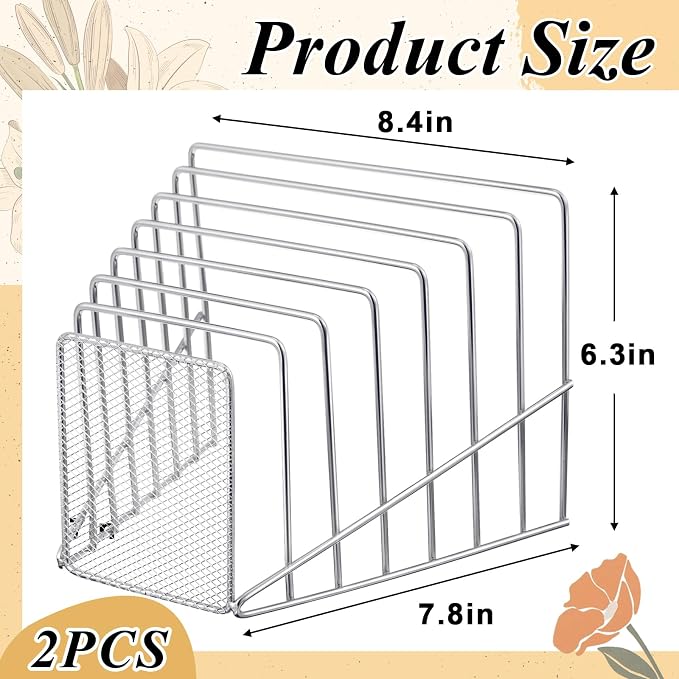 2 Pcs 7 Section Wire File Organizer for Desk, Metal Mesh Incline File Holder, Letter & Magazine Folder Rack, Desktop Paper Sorter for Home Office Back to School (Silver)