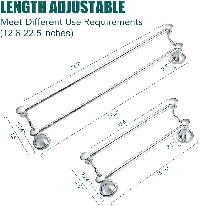 Hoimpro Double Towel Bar Towel Rack for Bathroom Wall Mounted Chrome | Adjustable 16-26 In,Wall Mounted Towel Holder, Stainless Steel, Rustproof, Towel Bar Rod Hanger Hardware Accessories Hotel