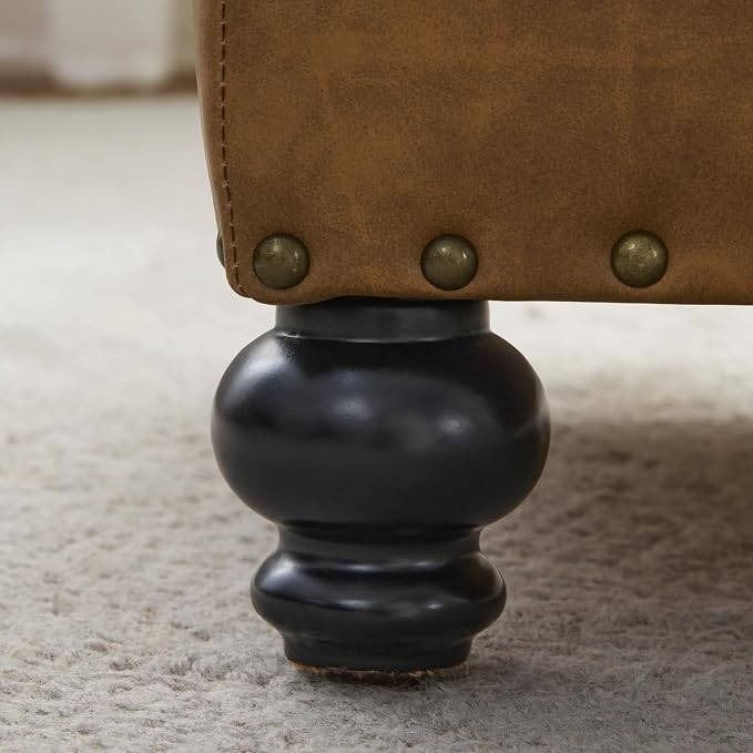 Zihanhome Leather Ottoman with Storage, Upholstered Button Tufted Ottoman Foot Rest, Foot Stools, 24" Rectangle Ottomans with Storage for Living Room, Bedroom, Dorms and Apartments (Caramel Brown-PU)