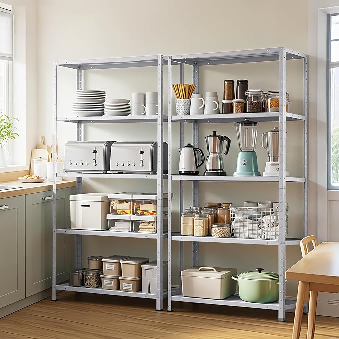 Storage Shelves, Heavy Duty Garage Storage Shelves 5-Tier Metal Shelving Unit for Kitchen Pantry Basement Bathroom Laundry, Adjustable Shelving, 2500 LBS Capacity, 35.4" L x 12" W x 68" H