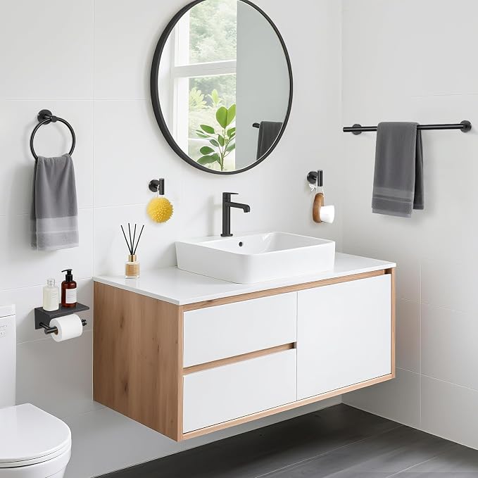 TURS Matte Black 5-Piece Bathroom Hardware Set Towel Bar Set SUS304 Stainless Steel Towel Racks for Bathroom Wall Mounted, 23.6-Inch