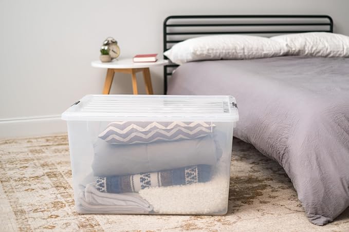IRIS USA 132 Qt Stackable Storage Bins with Lids, Clear | High-capacity clear design is ideal for blankets, comforters and oversized household items, Stackable and nestable