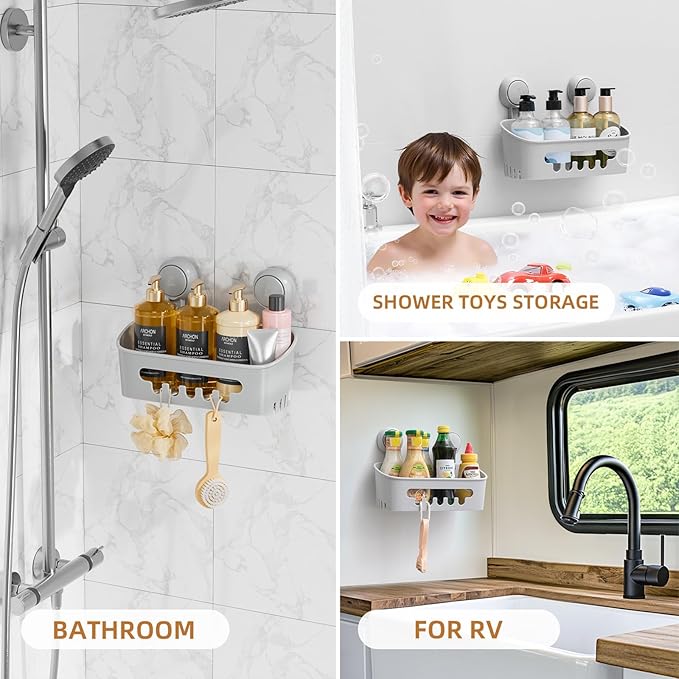 LEVERLOC Shower Caddy Suction Cup,Shower Organizer Bathroom Shelf,Grey 2pcs