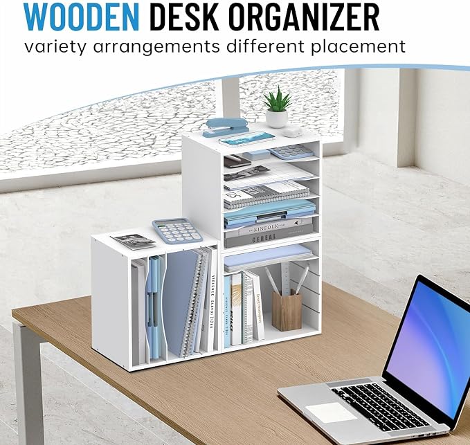 5-Tier Paper Organizer for Desk, Adjustable Mail Organizer, White | 5-Tier Paper Organizer and Mail Organizer for Desk with Adjustable Shelves for Letter Size Files Folders and Office Supplies