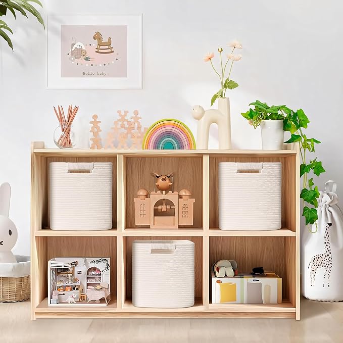11 Inch Storage Cubes, 3 Pack Cube Storage Bins for Organizing, Cotton Rope Woven Baskets for Shelves, Bathroom, Kids Room, Closets, Baby Nursery