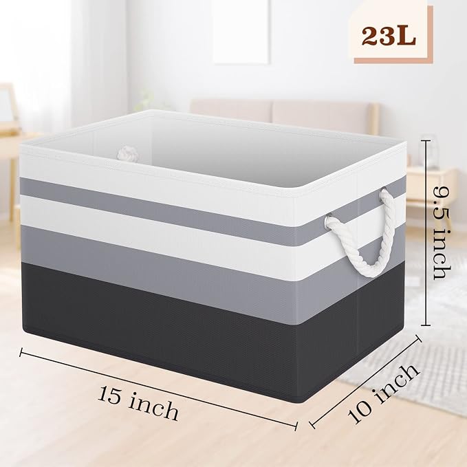 StorageTastic Storage Bin,Collapsible Storage Basket For Organizing,Large | Storage Boxes With Rope Handles,Storage Containers,Gradient Grey,6 Pack