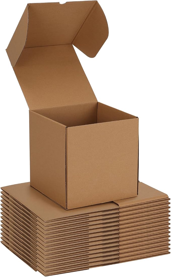 CRUGLA 8x8x8 Shipping Boxes, 15 Pack Brown Kraft Folding Mailer Boxes, 3-Ply Corrugated Cardboard Cube Box Mailers for Small Business Packaging, Mailing & Gifts