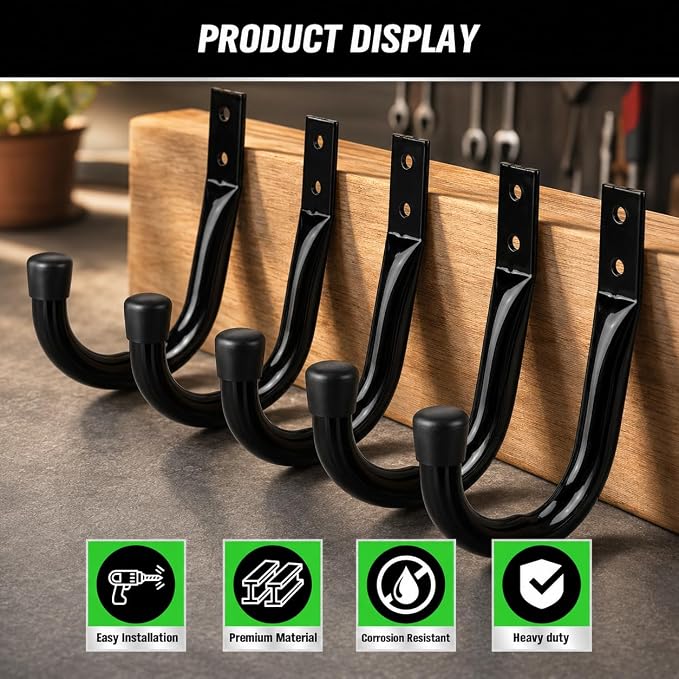 24-piece Heavy Duty Garage Storage Hooks, Bike Hooks for Garage Wall, Utility Garage Hooks, Wall Mount J Hook for Hanging, Large Metal Storage Organizer Tool, Extension Cord Hanger