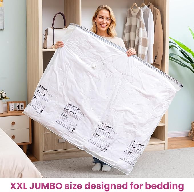 TAILI 8 Pack Vacuum Storage Bags, XXL Jumbo (47x39 Inch), Cream | Vacuum Seal Bags for Clothing, Comforter and Blankets, Bedding, Giant Space Saver for Huge Stuffed Toy